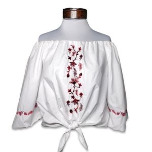 Beach Lunch Lounge Women's KAIA Embroidered Off-Shoulder Puff Sleeve Blouse Sz:M